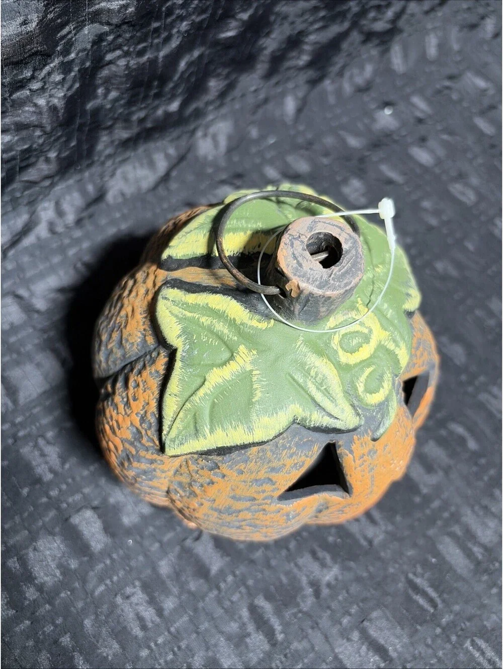 Halloween Pumpkin Primative Folk Art Candle Holder Tea Light Votive Ceramic